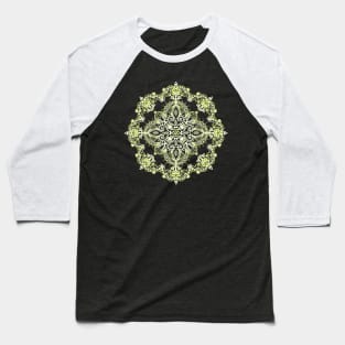 Pale Lemon Yellow Lace Mandala on Grey Baseball T-Shirt